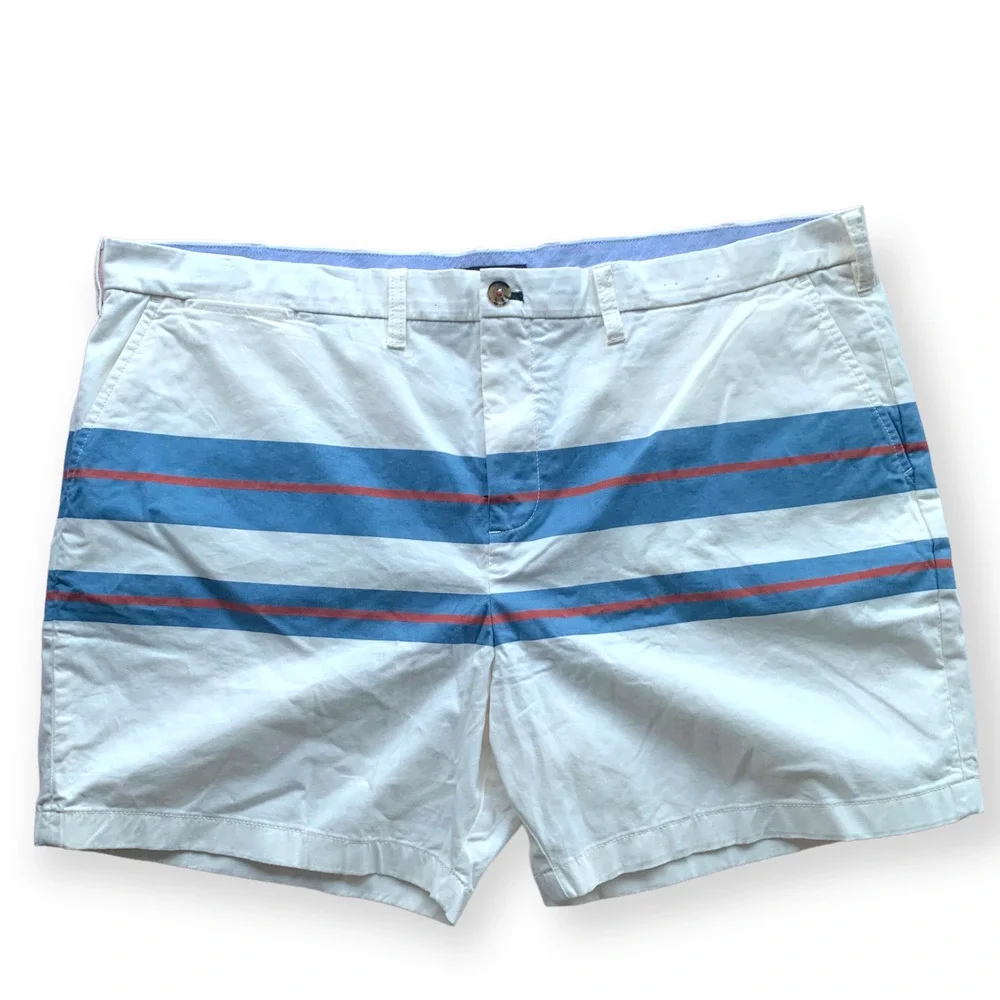 TOMMY HILFIGER Chino Flat Front Shorts Coastal Lounge Nautical Blue White  44